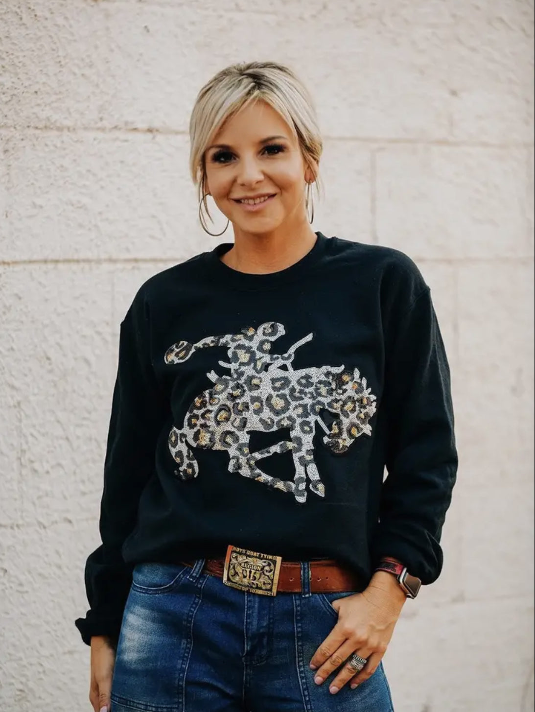 Leopard Sequin Bronc Sweatshirt