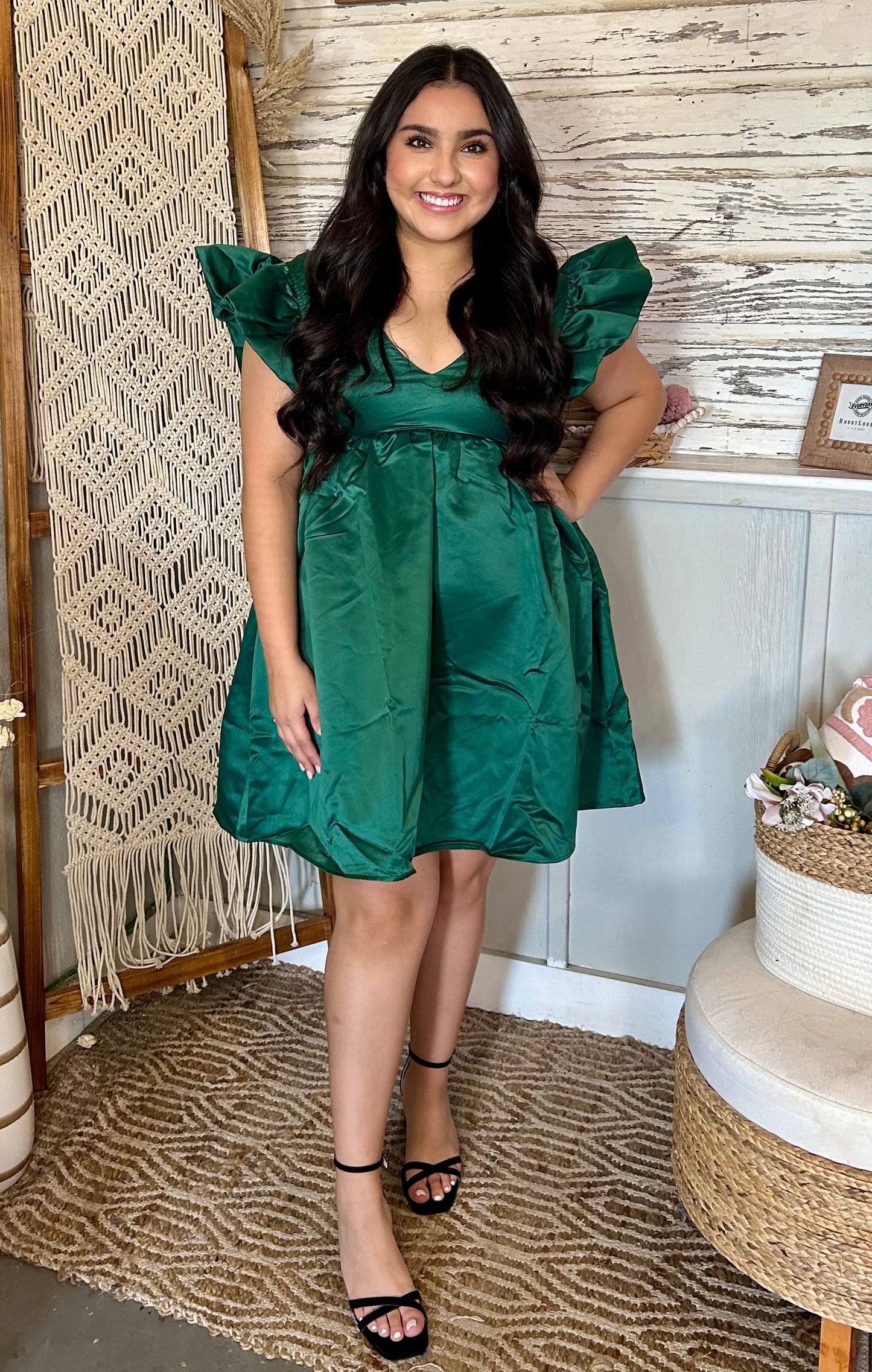 Emme’s Emerald Satin Mini Dress