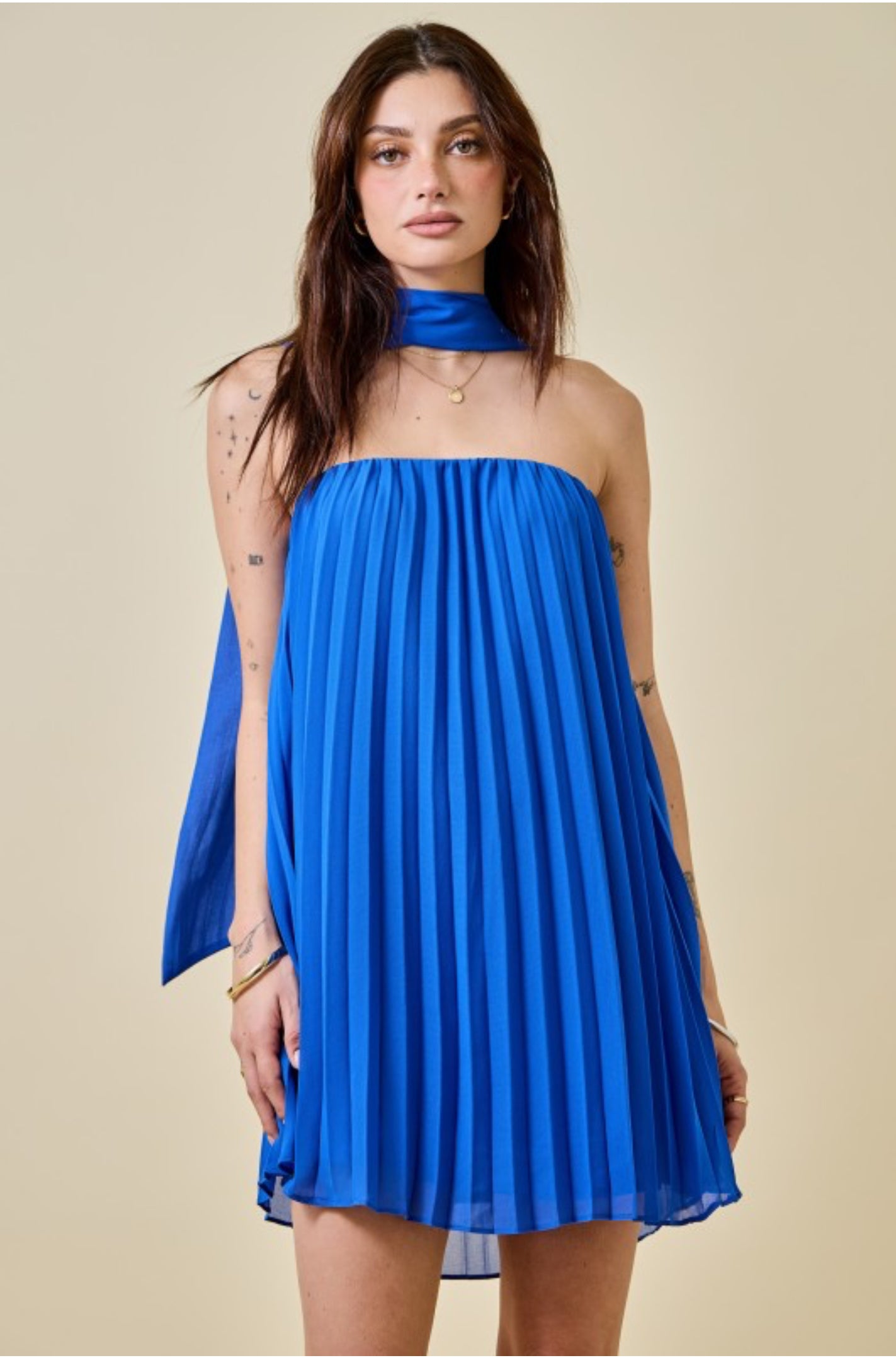 Pleated Sleeveless Mini Dress