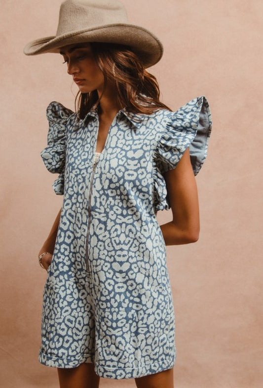 Leopard Denim Romper