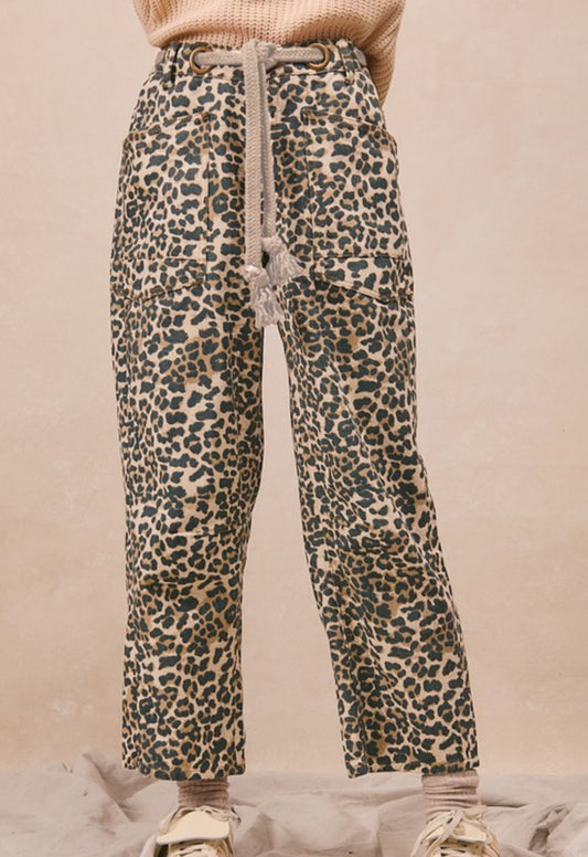 Braided Waist Belt Leopard Pants
