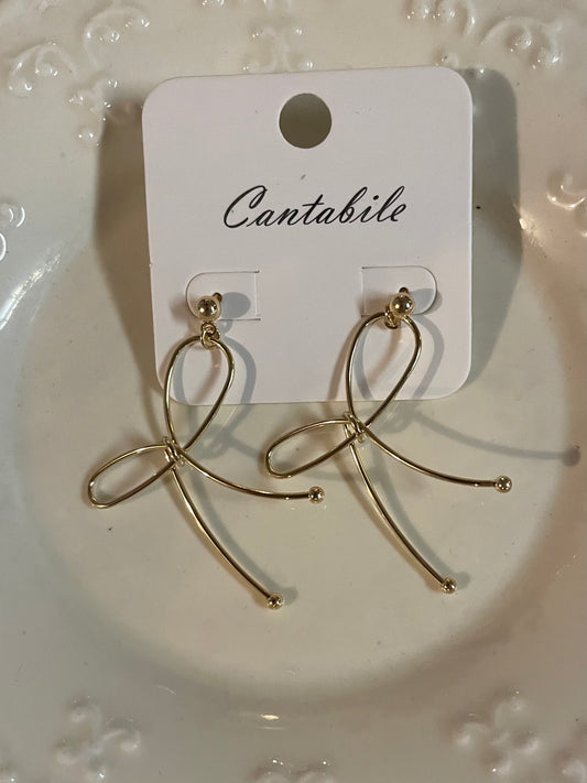 Fine Line Gold Bow Earrings