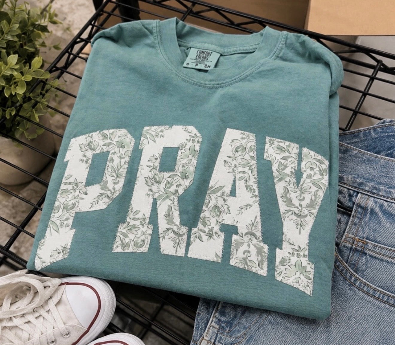 Evergreen Pray Patchwork Tee