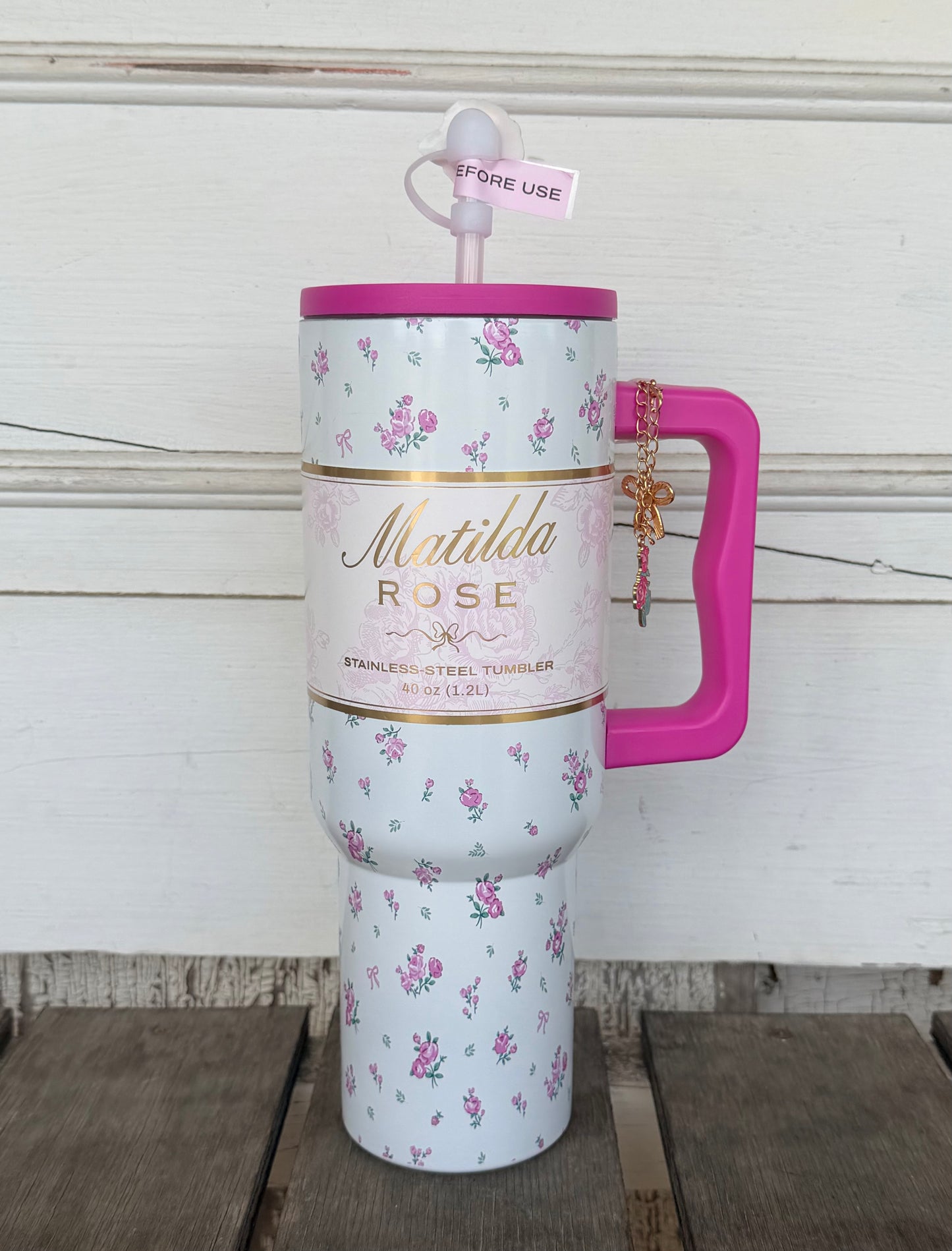 Pink Rose Charm Tumbler