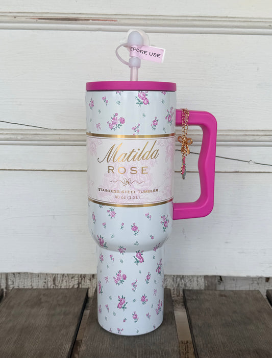 Pink Rose Charm Tumbler