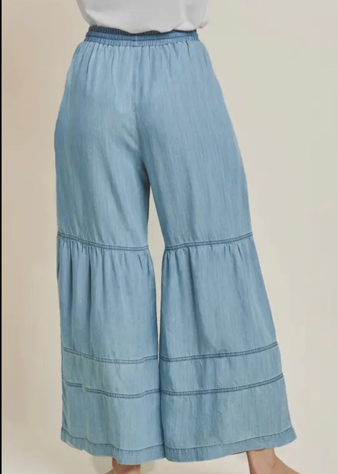 Washed Denim Wide Leg Pants