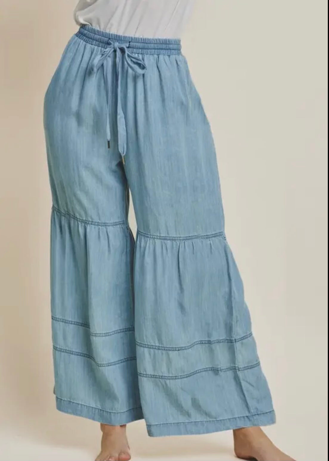 Washed Denim Wide Leg Pants