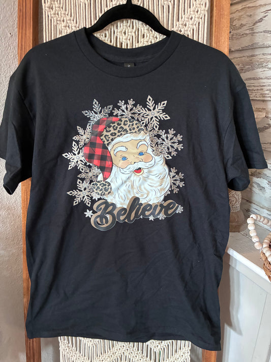 Believe leopard Santa tee
