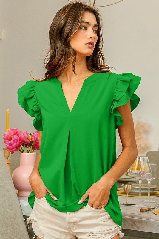 Kelly Woven Ruffled Sleeve Top