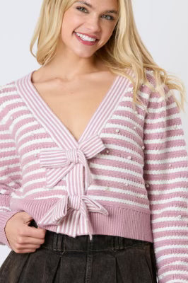 Rossi’s Bow&Stripe V- Neck Cardigan