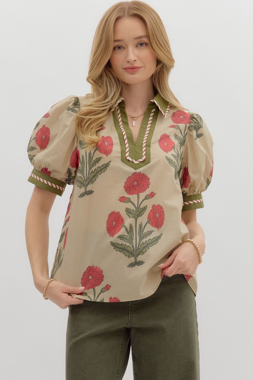 Flower Puff Sleeve Top