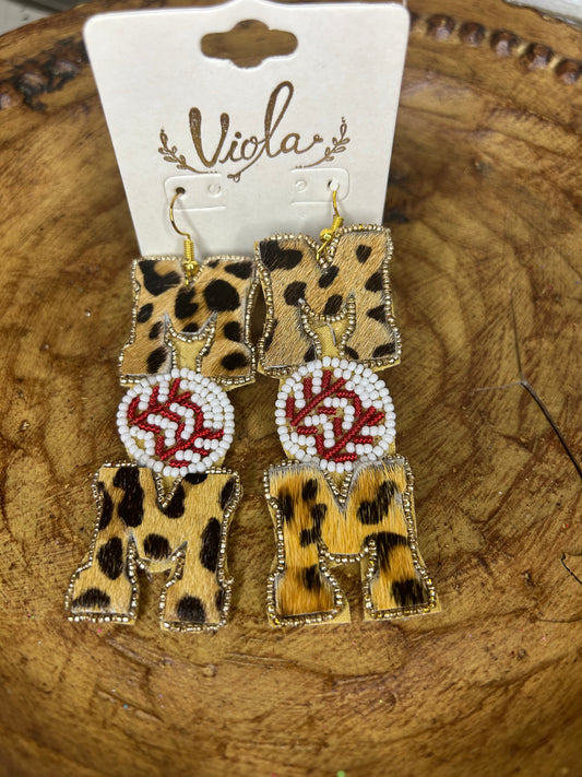 Leopard Baseball Mom Earrings