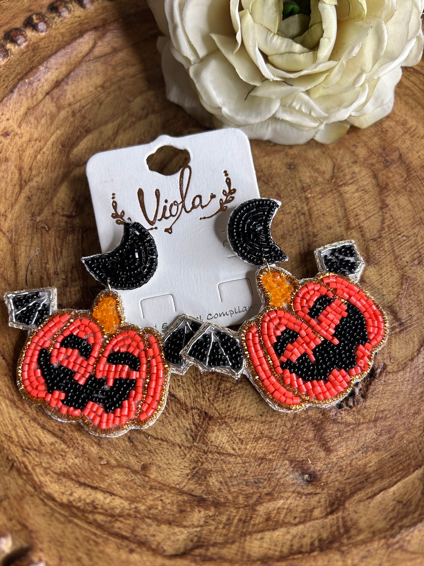 Pumpkin Bat Beaded Earrings
