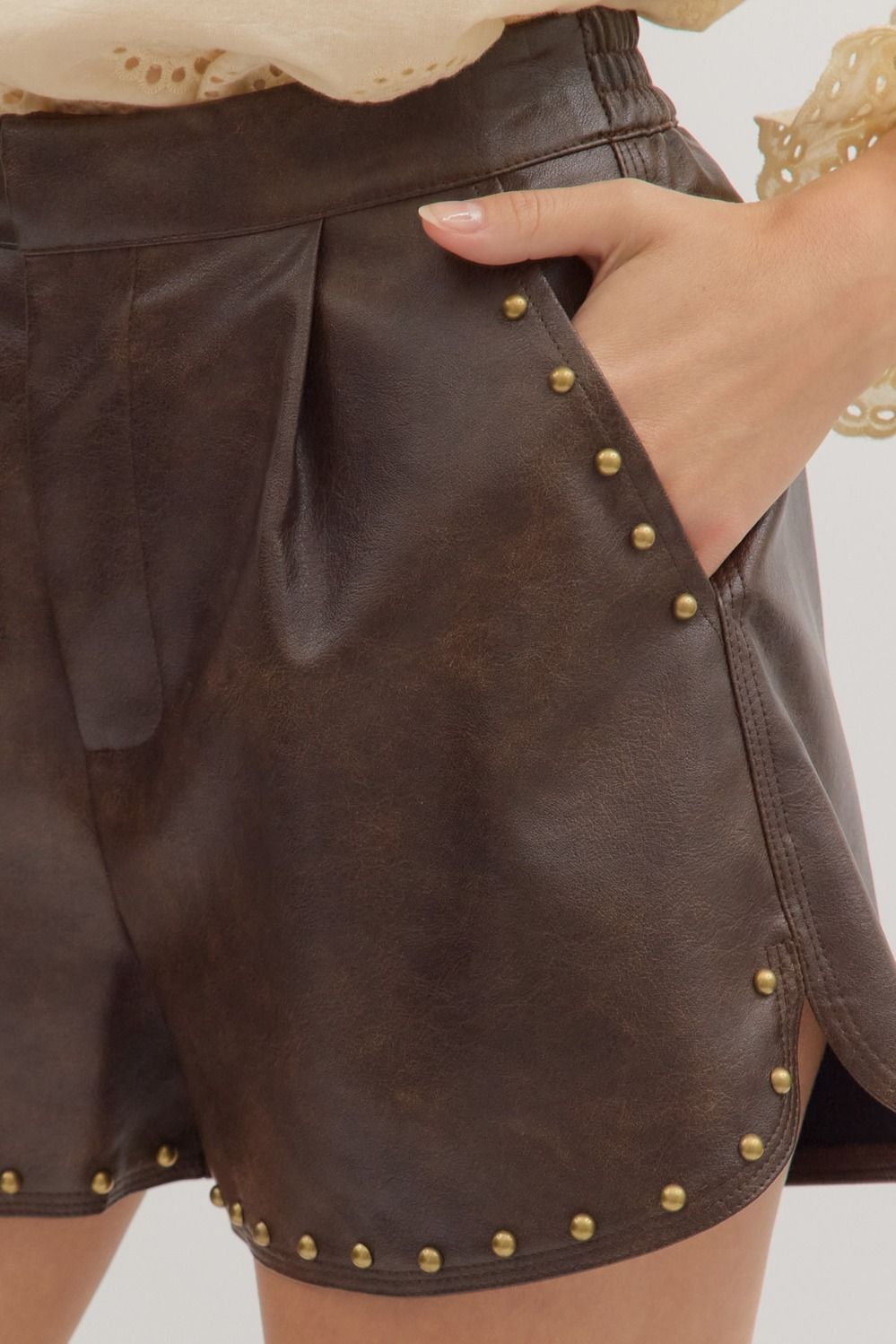Callie Jo Leather Studded Shorts