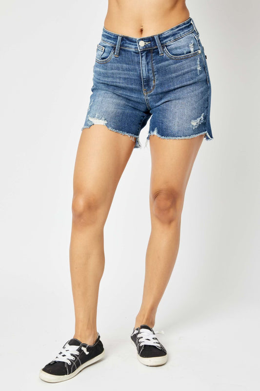 Judy Blue High Low Destroyed Curvy Shorts
