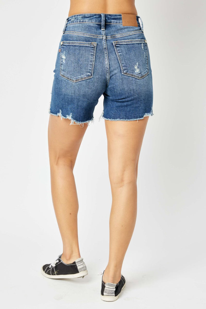 Judy Blue High Low Destroyed Curvy Shorts