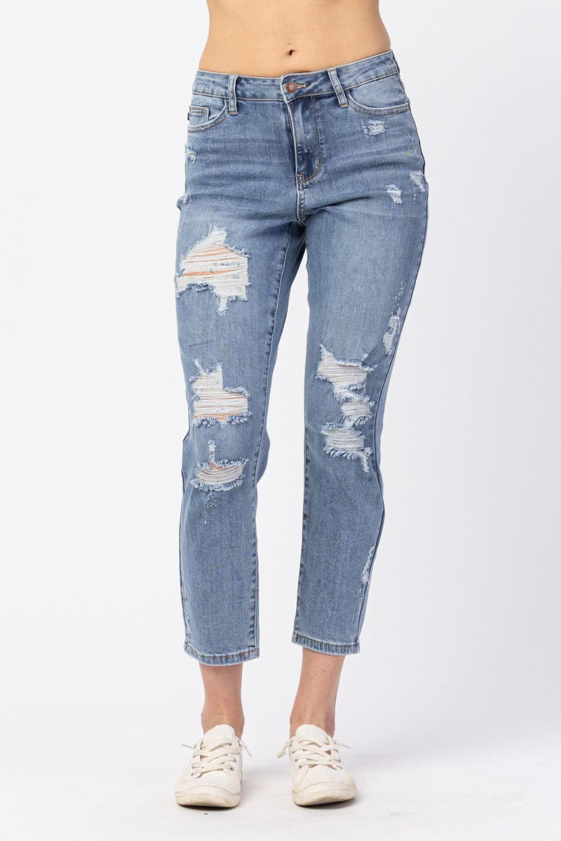 Judy Blue High Waist Curvy  Destroyed Boyfriend Jeans