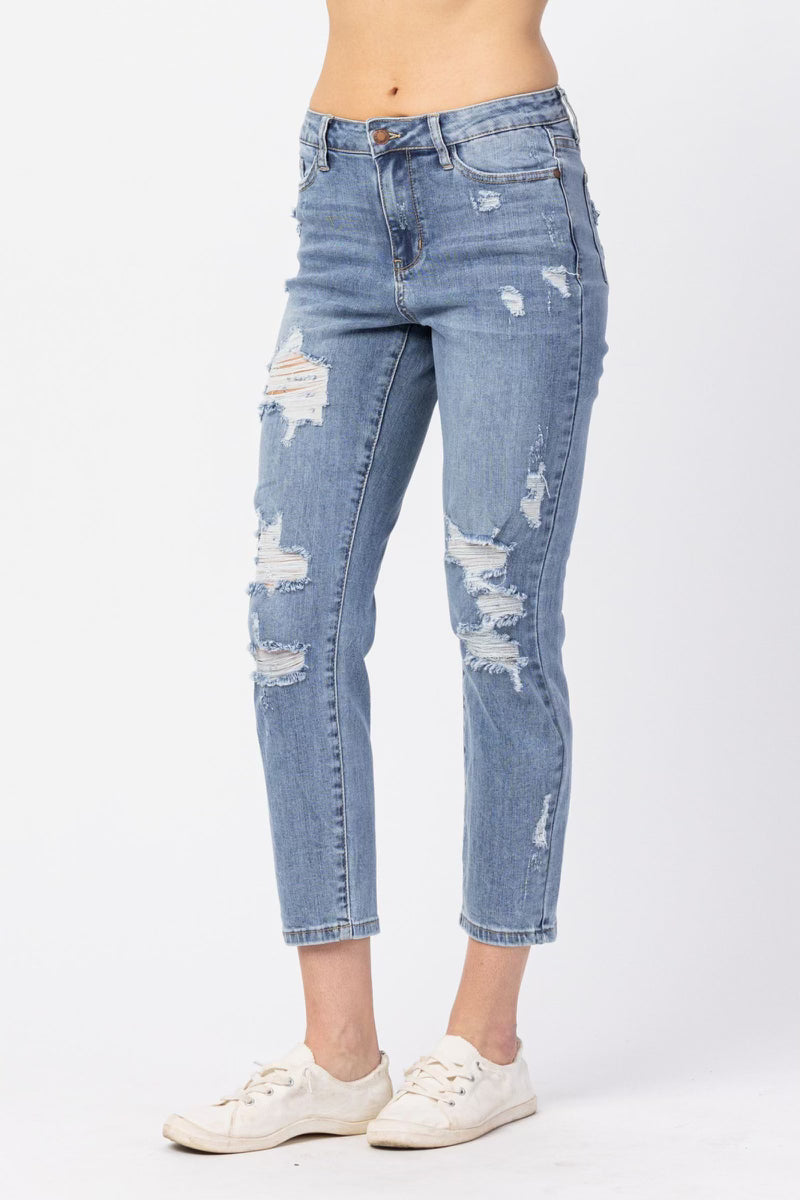 Judy Blue High Waist Curvy  Destroyed Boyfriend Jeans