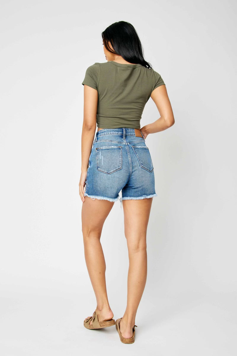 Judy Blue High Rise Rigid Magic Destroy & Fray Hem Curvy Shorts