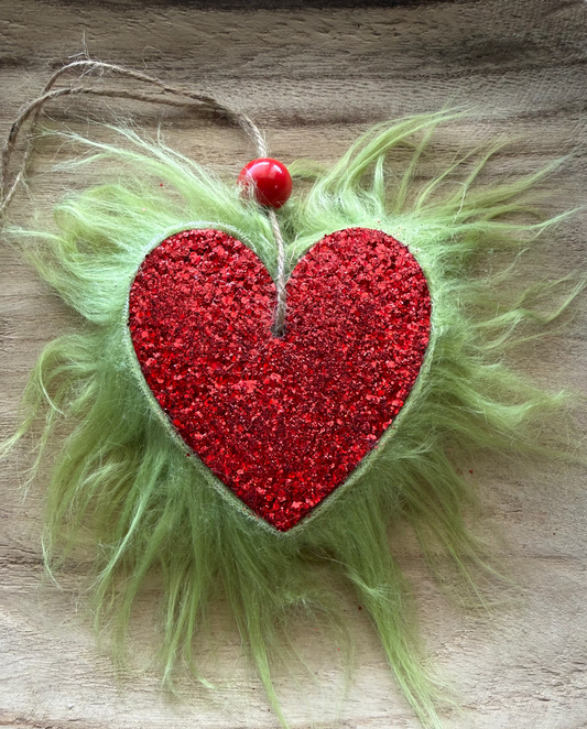 Fuzzy Grinch Heart Freshie