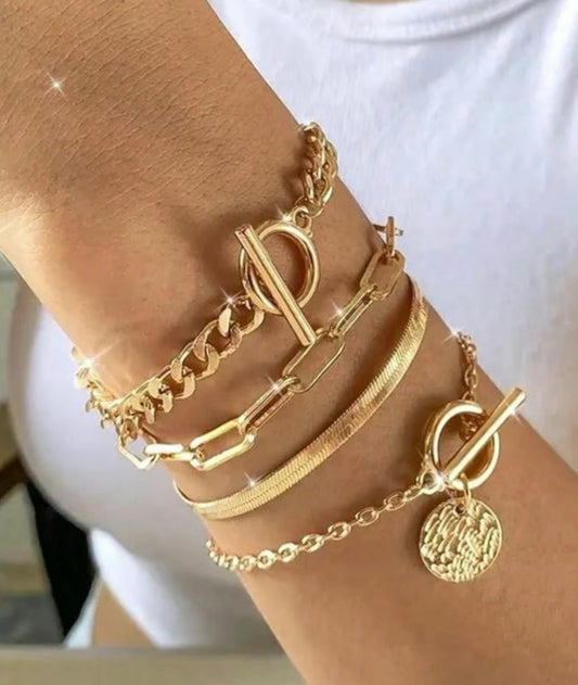 Golden Layered Bracelet Stack