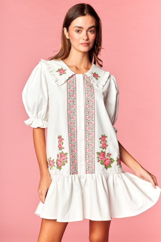 Embroidered Floral Mini Dress