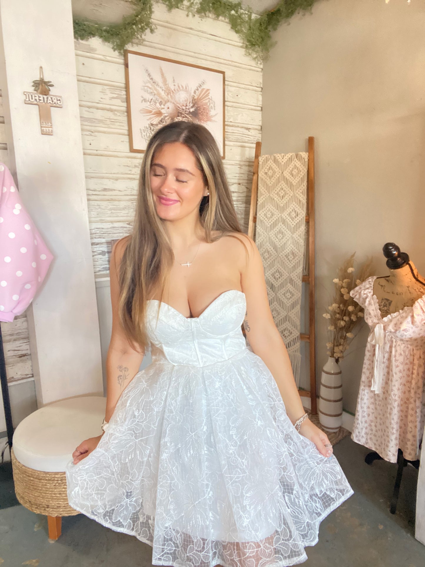 Strapless White Lace Dress