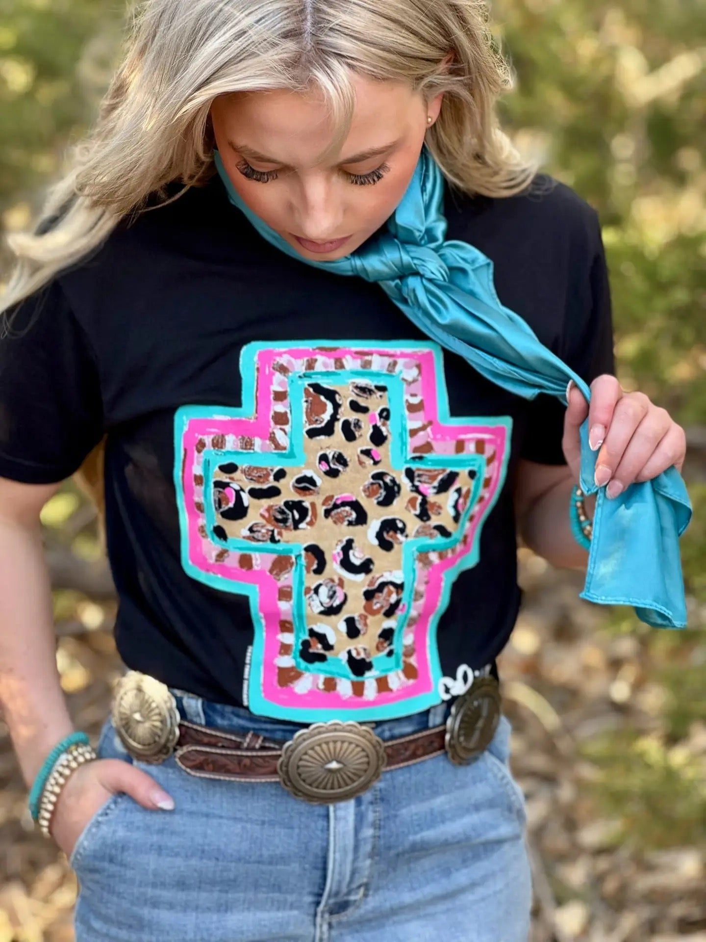 Leopard Print Turquoise Tee