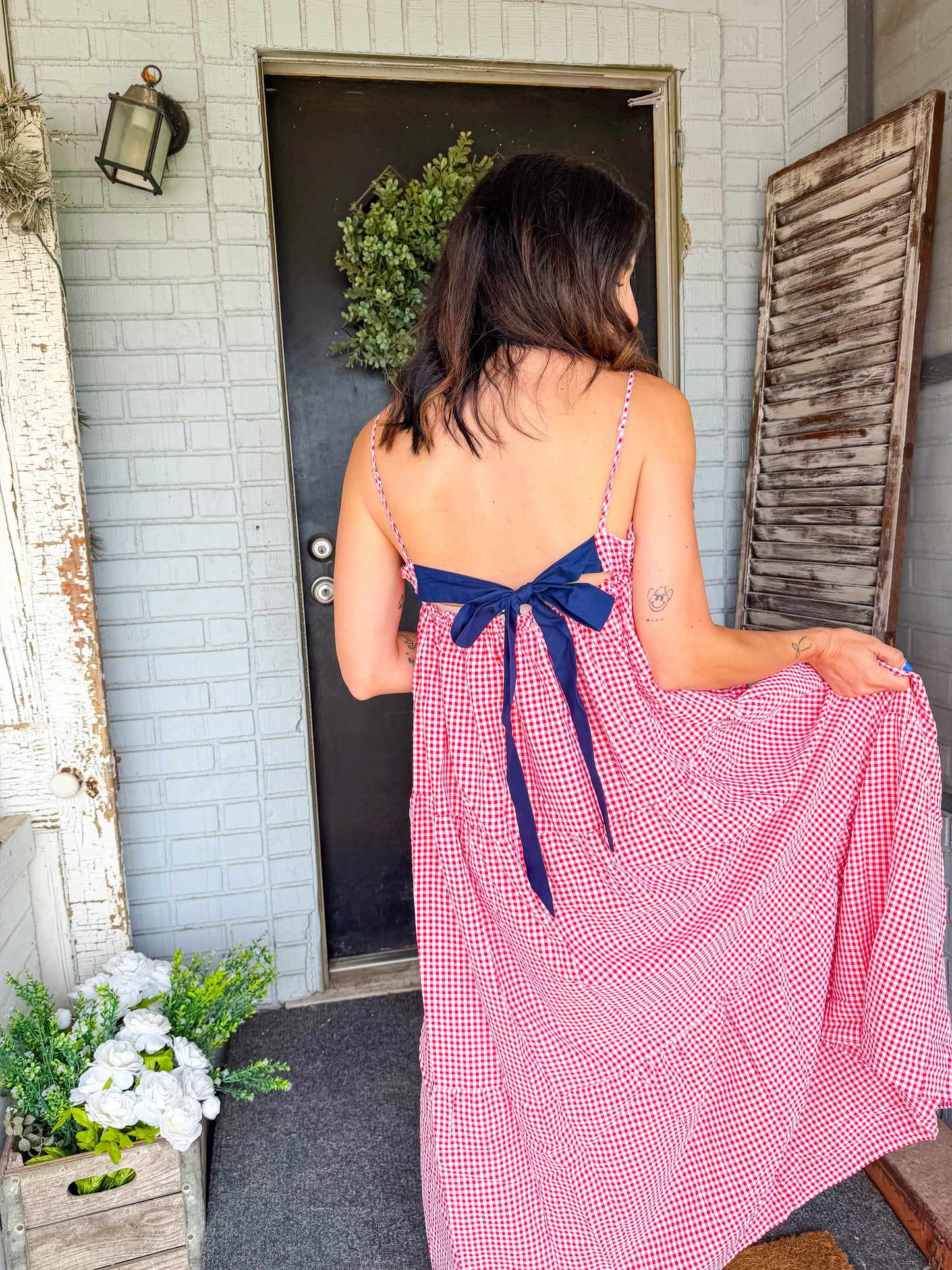 Kerry Gingham and Bow Maxi Dress