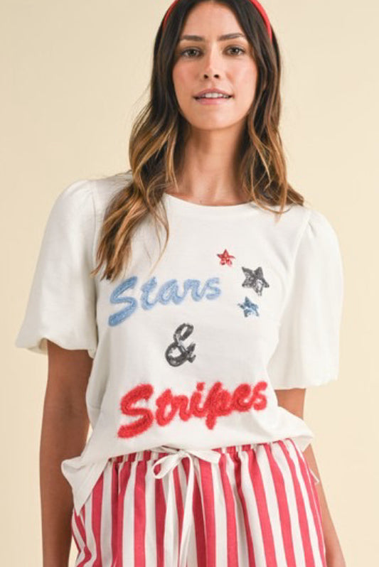 Stars & Stripes Bubble Sleeve Blouse