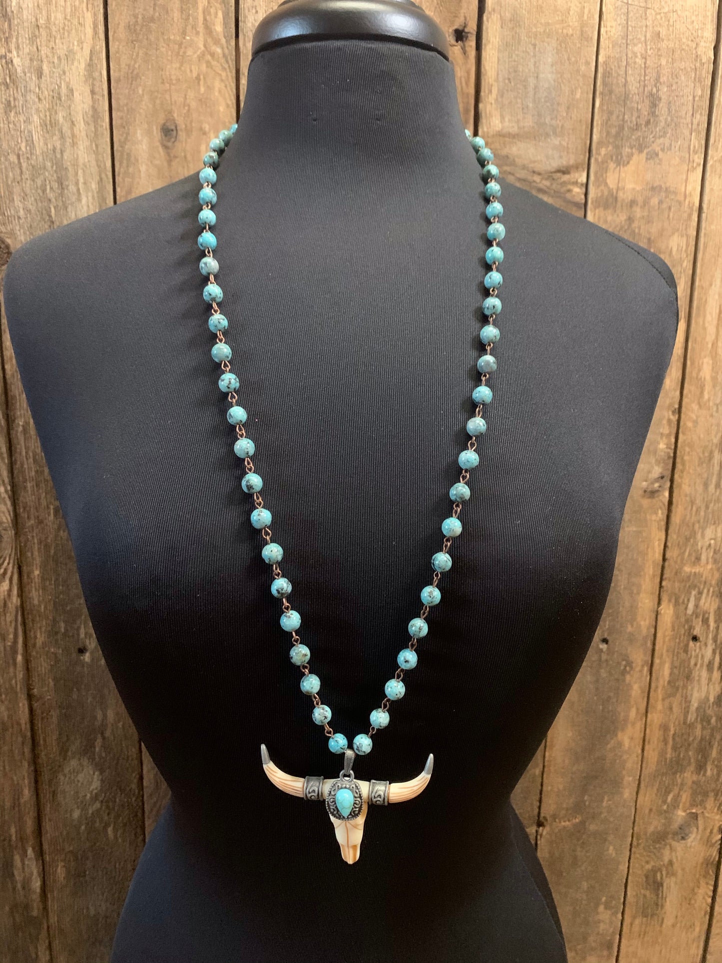 Beaded Turquoise Cow Head Necklace