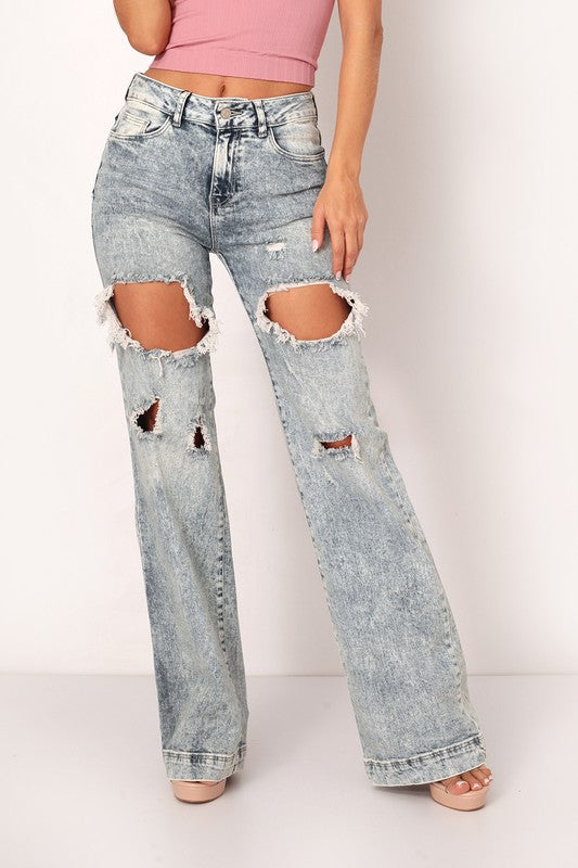 Isabell Distressed Jeans- Acid Washed