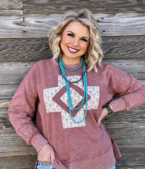 Kaci Cactus Clay Acid Wash Sweatshirt