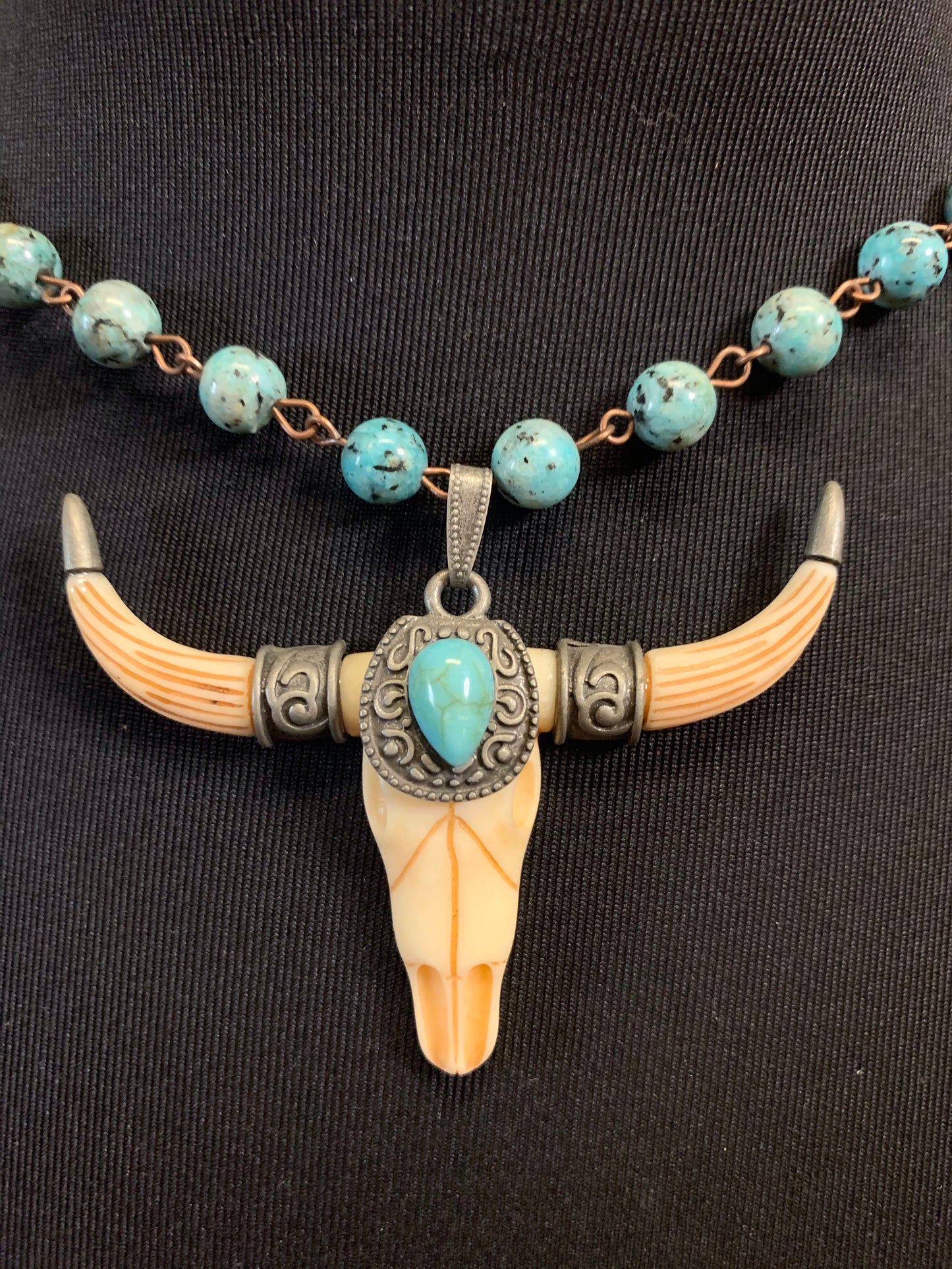 Beaded Turquoise Cow Head Necklace