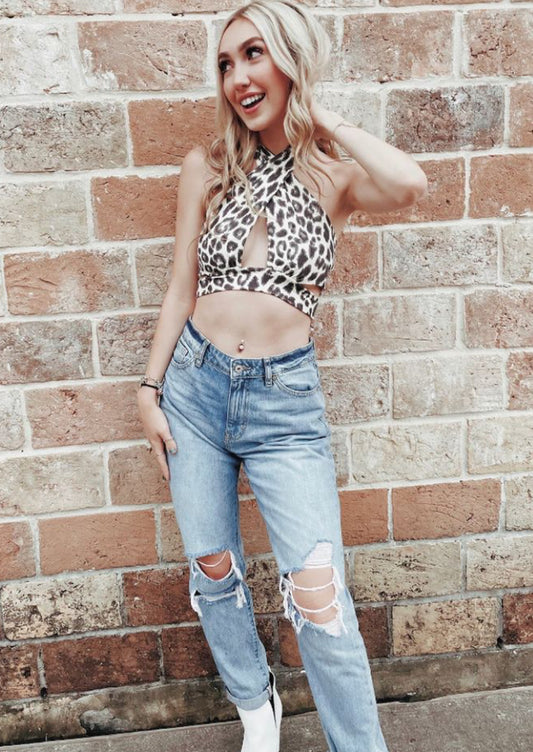 Gwen Cheetah Wrap Top